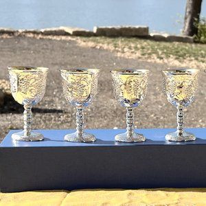 NIB Set of Six Silver-plated, Gold lined Sherry, Sweet Port, Liqueur Goblets